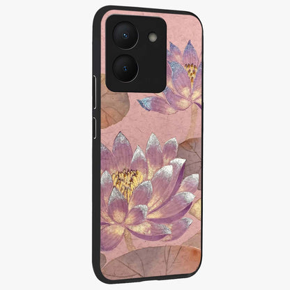 Blossom Mist Lotus Glass Case upright view showcasing graceful lotus flower design with peaceful botanical style.