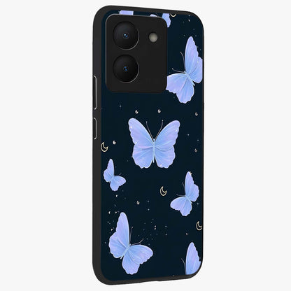 Butterfly With Stars Pattern Glass Case upright view showcasing celestial butterfly artwork with sparkling star elements.