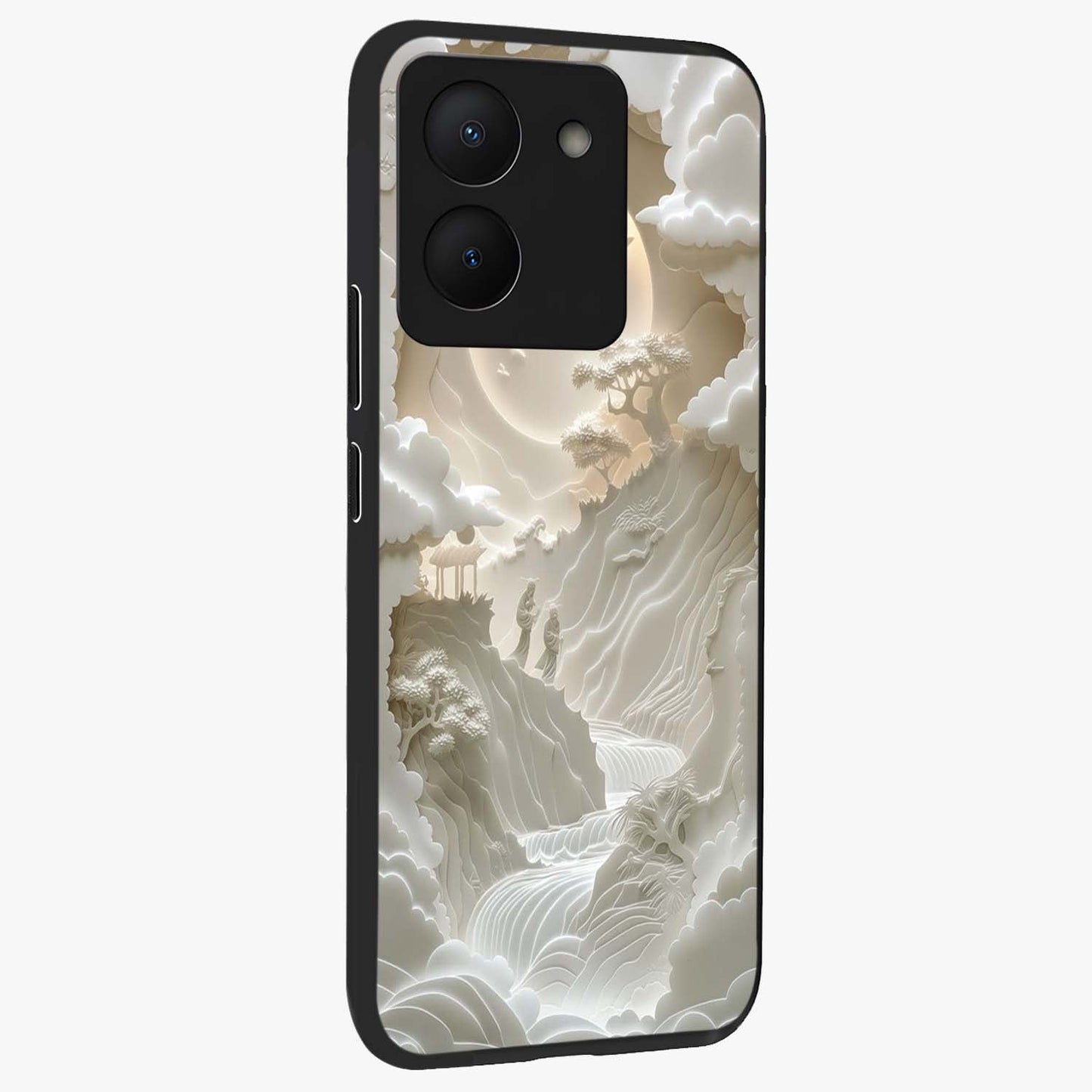 Celestial Origami Glass Case upright view showcasing creative origami artwork with modern celestial style.
