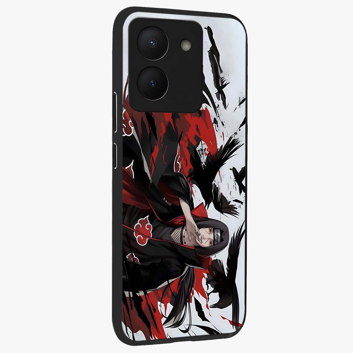 Crimson Crow Illusion Glass Case upright view showcasing striking crow illusion artwork with intense crimson theme.