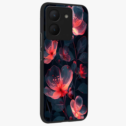 Dark Shade of Flower Glass Case upright view showcasing delicate flower artwork with rich dark floral theme.