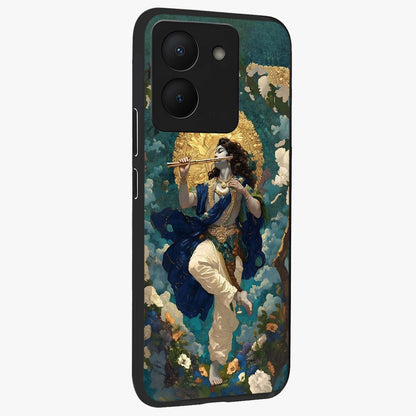 Divine Krishna Art Glass Case upright view showcasing divine Krishna artwork with sacred artistic theme.