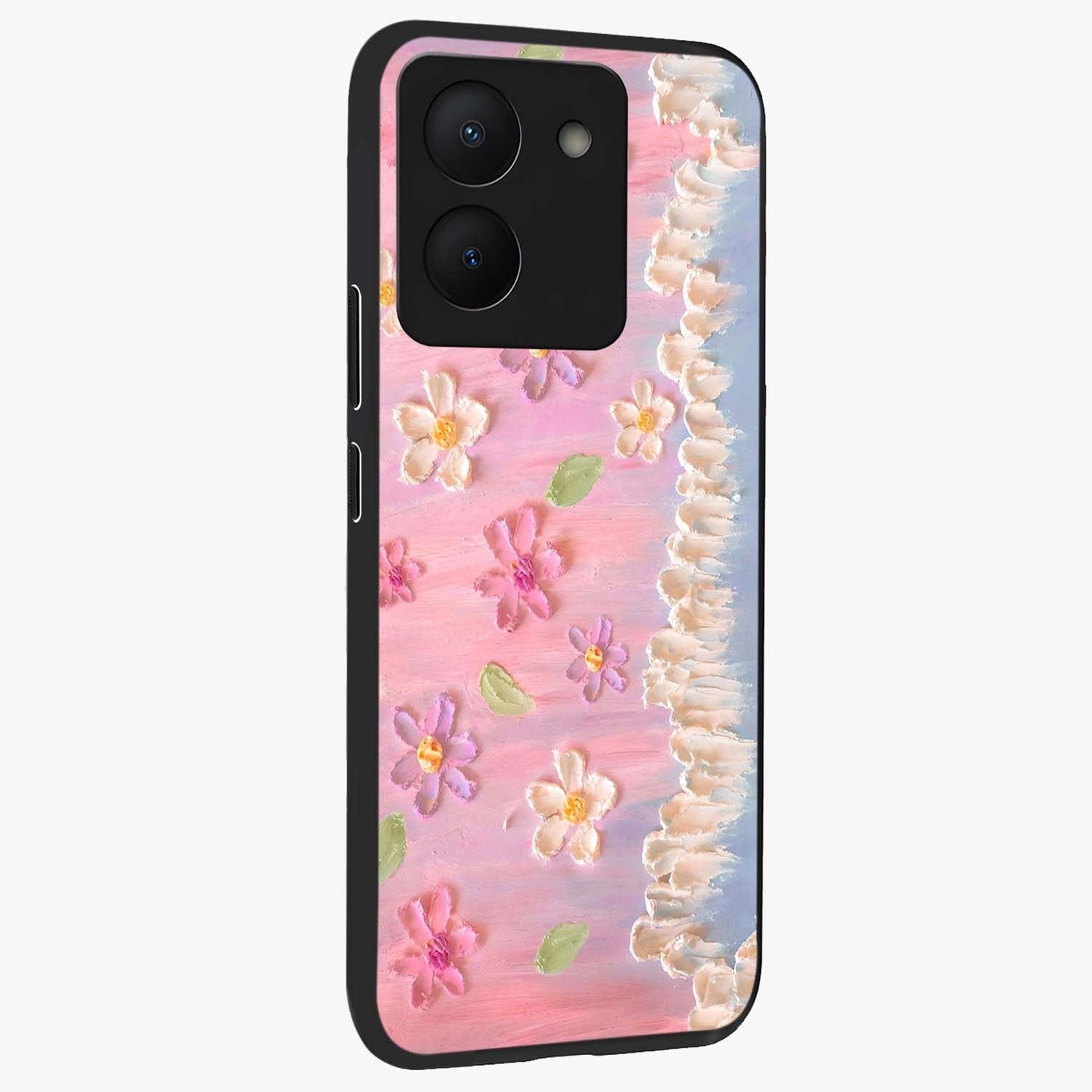 Dreamy Painted Garden Glass Case upright view showcasing vibrant floral garden artwork with artistic nature theme.