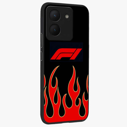 Fire F11 Glass Case upright view showcasing dynamic flame artwork with intense visual theme.