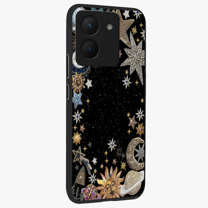 Galactic Jewel Stars Glass Case upright view showcasing glittering star jewel artwork with vibrant galaxy theme.