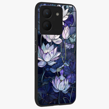 Gloss Petal Rush Glass Case upright view showcasing dynamic floral petal artwork with modern botanical theme.