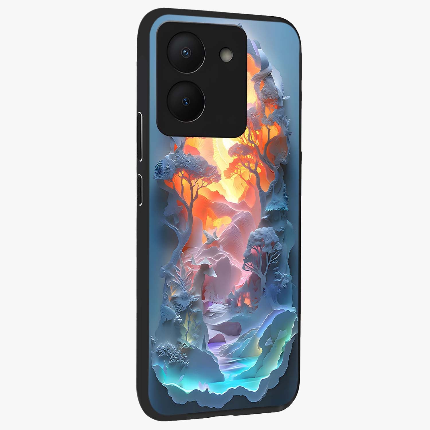 Glow Forest Portal Glass Case upright view showcasing enchanted forest portal artwork with fantasy nature theme.