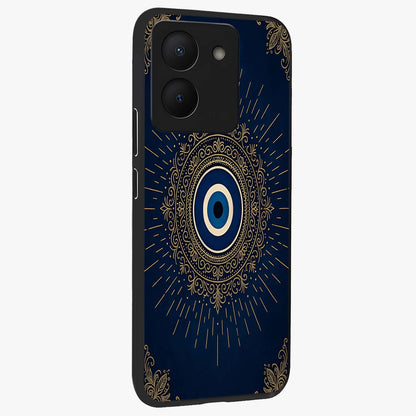 Golden Celestial Charm Glass Case upright view showcasing radiant celestial artwork with elegant golden theme.