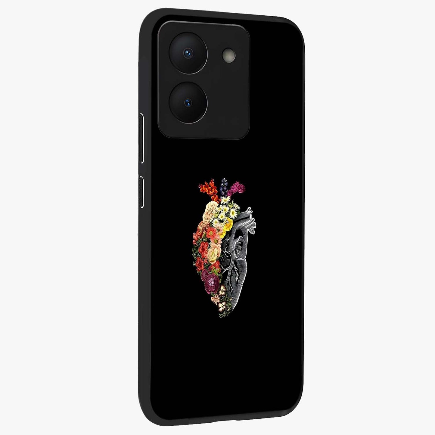 Heart With Flowers Glass Case upright view showcasing decorative heart and floral artwork with sweet romantic theme.