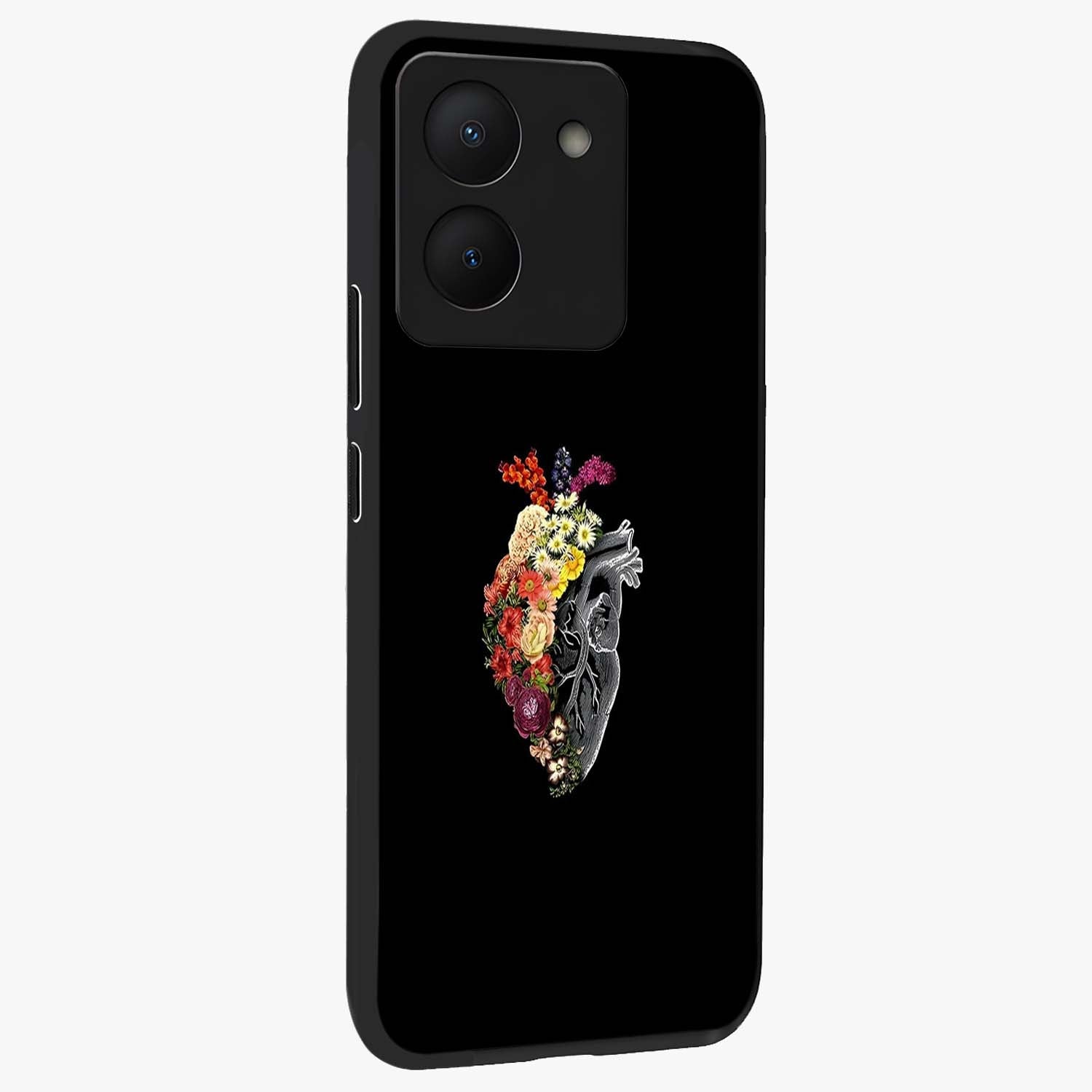 Heart With Flowers Glass Case upright view showcasing decorative heart and floral artwork with sweet romantic theme.
