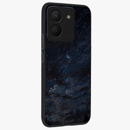 Lunar Veil Silence Glass Case upright view showcasing calm moon themed artwork with serene night atmosphere.