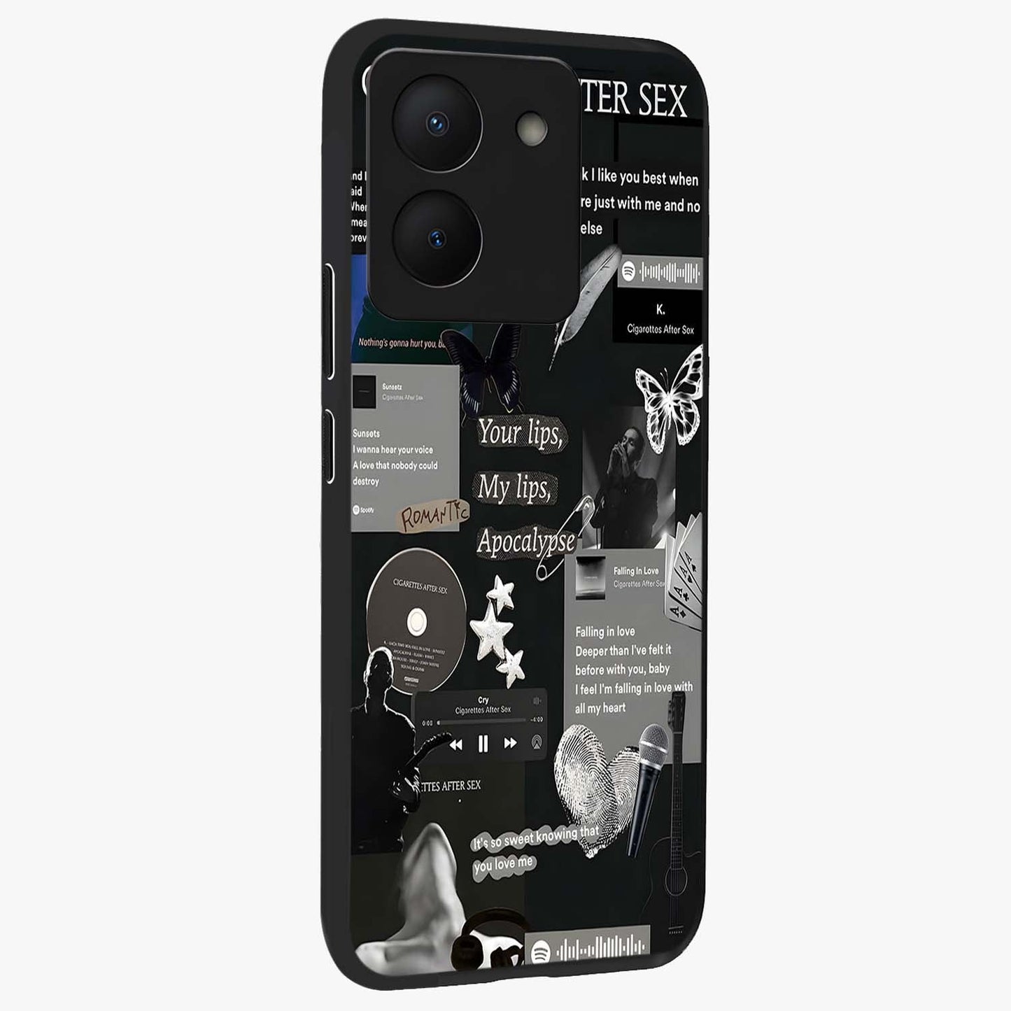 Midnight Love Echo Glass Case upright view showcasing expressive romantic artwork with dreamy midnight theme.