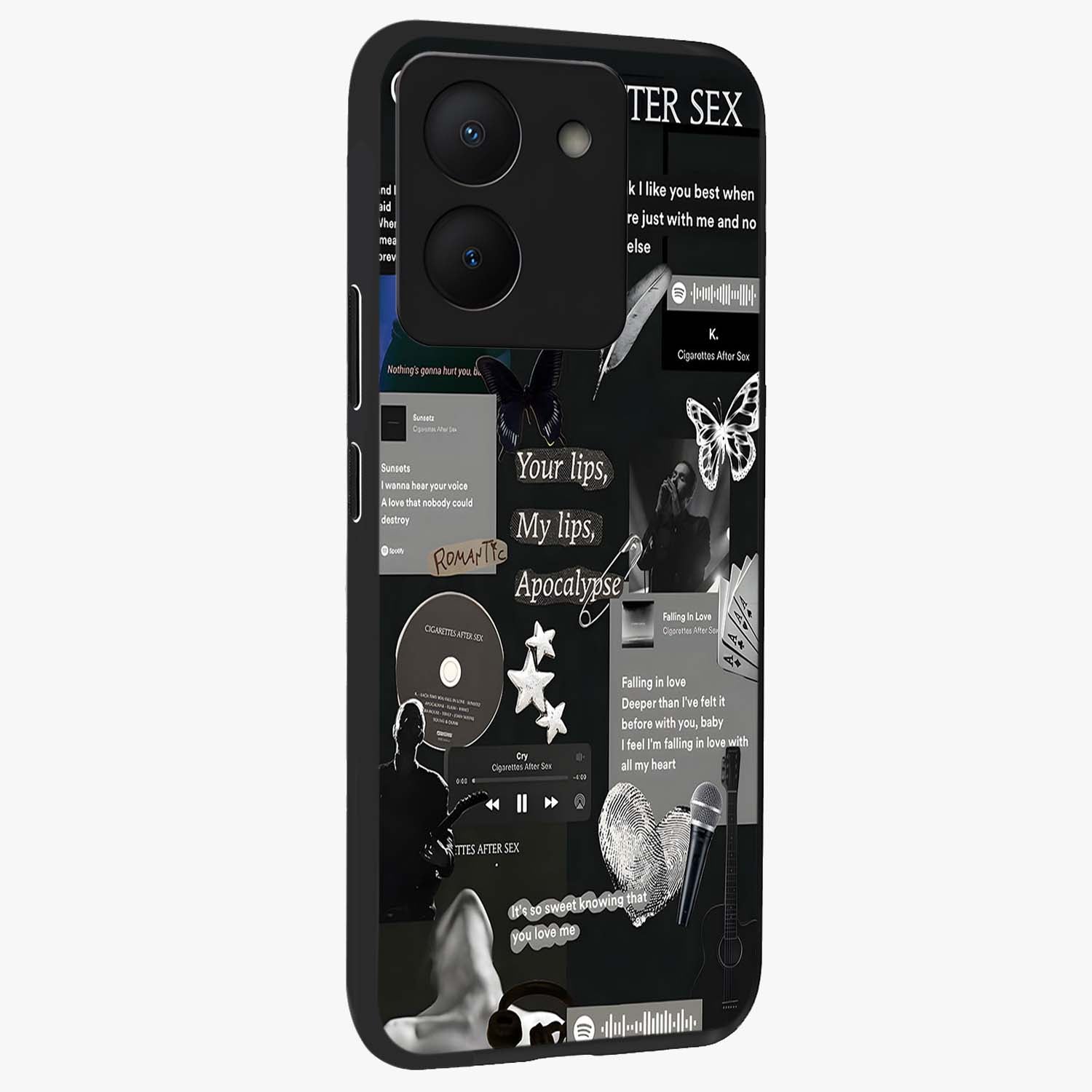 Midnight Love Echo Glass Case upright view showcasing expressive romantic artwork with dreamy midnight theme.