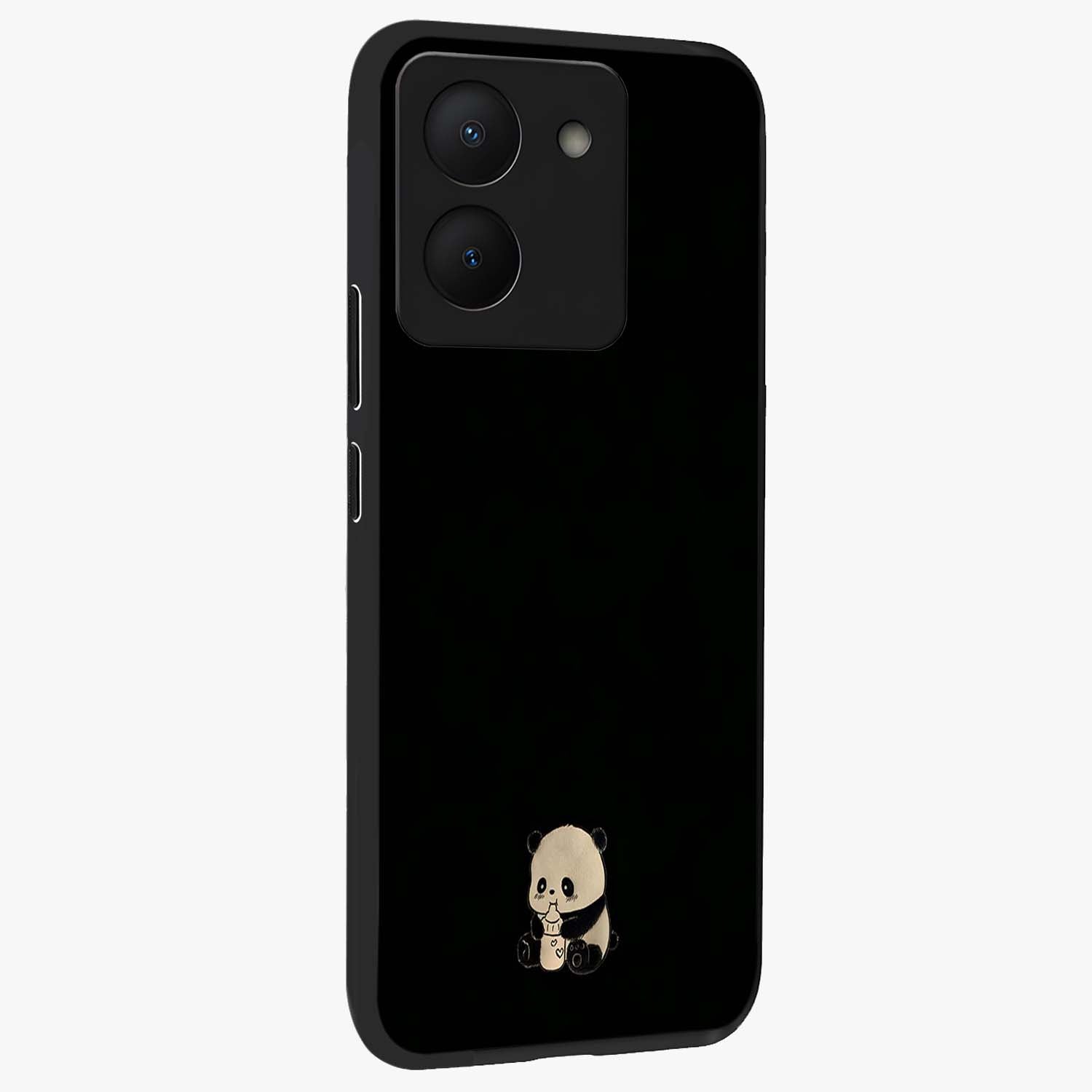 Midnight Panda Love Glass Case upright view showcasing charming panda artwork with playful romantic theme.