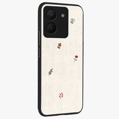 Minimalistic Blue With White Flower Pattern Glass Case upright view showcasing clean white flower artwork with calming blue theme.