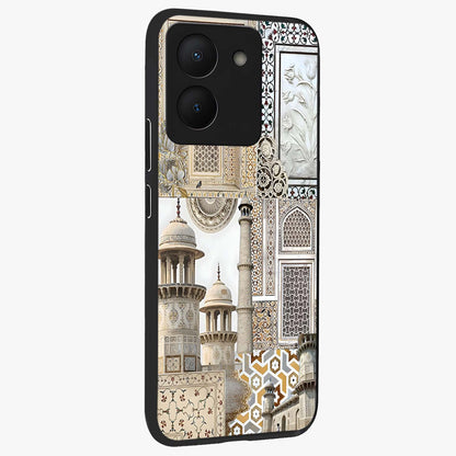 Mughal Marble Legacy Glass Case upright view showcasing ornate Mughal design with luxurious traditional theme.
