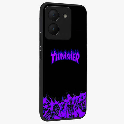 Neon Flame Riot Glass Case upright view showcasing dynamic flame artwork with energetic neon theme.