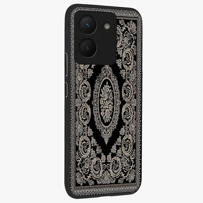 Noir Bloom Elegance Glass Case upright view showcasing graceful floral artwork with luxurious dark theme.