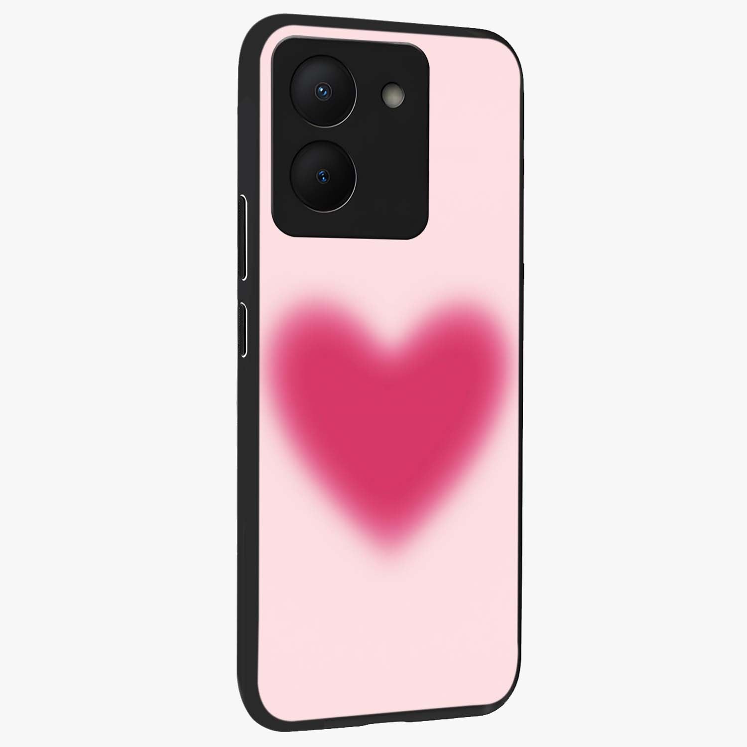 Pink Aura Heart Glass Case upright view showcasing romantic heart artwork with soft pastel theme.