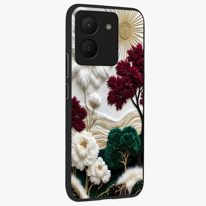 Radiant Bloom Elegance Glass Case upright view showcasing decorative flower artwork with refined botanical theme.