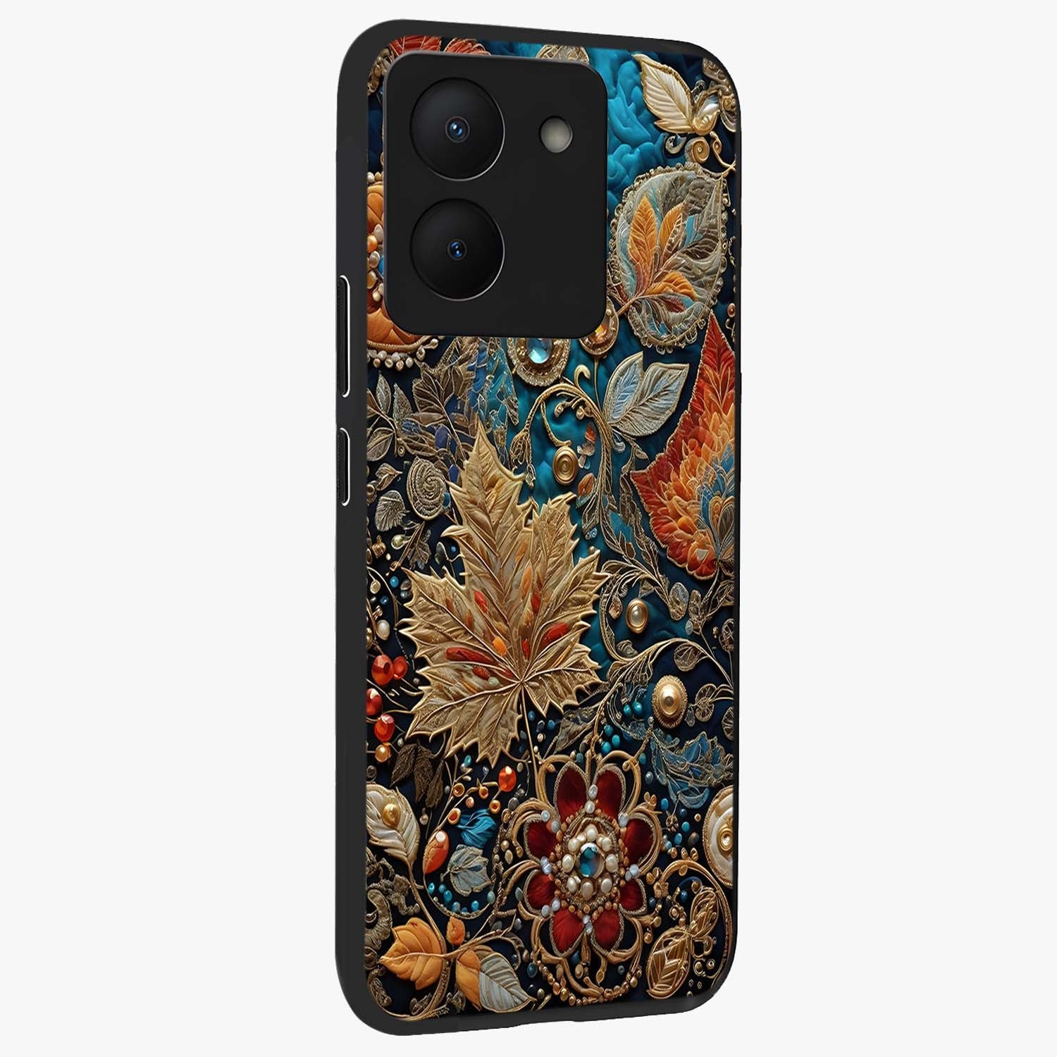 Royal Jewel Garden Glass Case upright view showcasing rich floral artwork with luxurious garden theme.