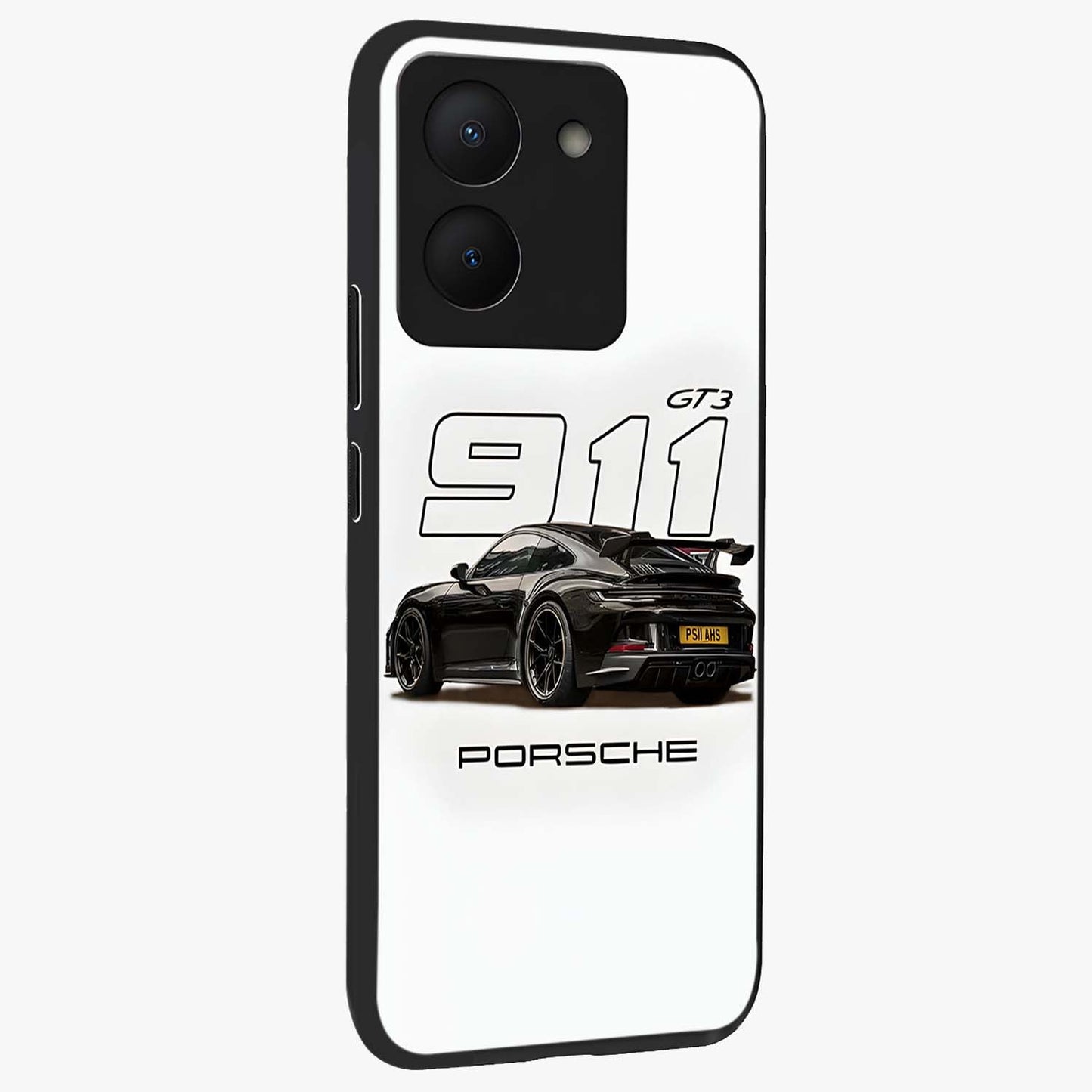 Turbo Legacy Icon Glass Case upright view showcasing bold racing inspired artwork with classic car theme.