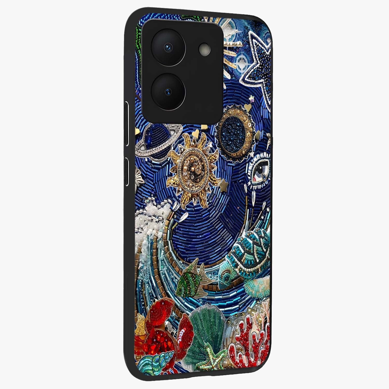 Universe Underwater Spark Glass Case upright view showcasing magical underwater galaxy artwork with vibrant cosmic theme.