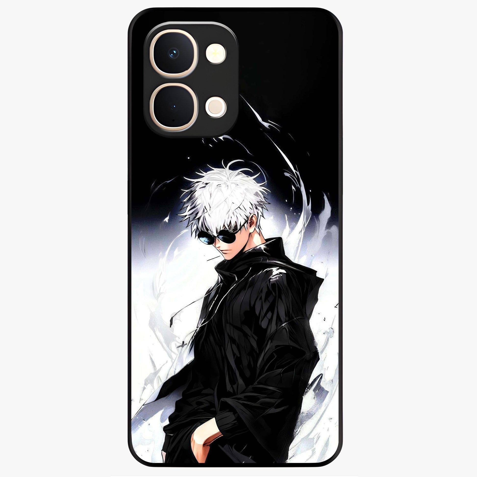 Limitless Shadow King Glass Case showing flat back view with powerful shadow warrior artwork and glossy glass finish.
