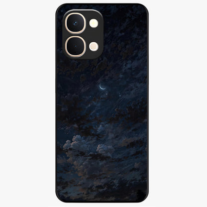 Lunar Veil Silence Glass Case showing flat back view with mystical moon veil artwork and glossy glass finish.