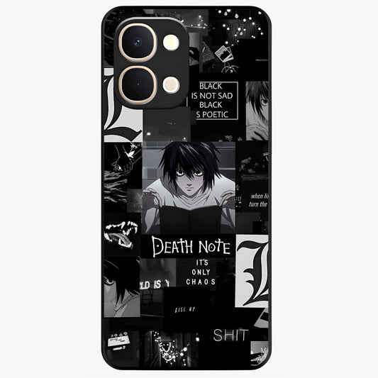 Midnight Chaos Mind Glass Case showing flat back view with abstract dark themed artwork and glossy glass finish.