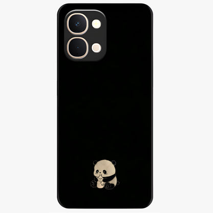 Midnight Panda Love Glass Case showing flat back view with cute panda themed artwork and glossy glass finish.