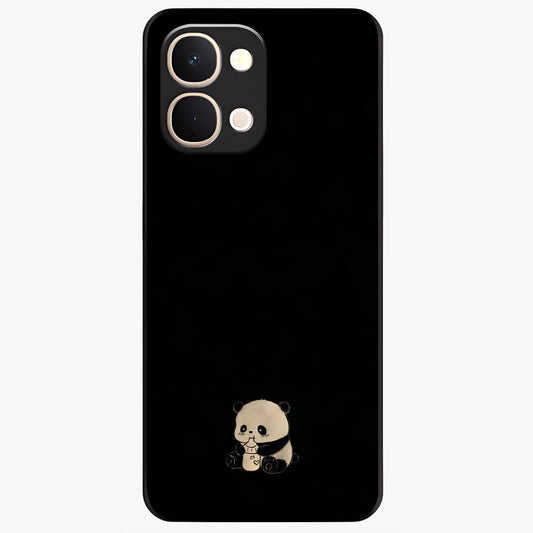 Midnight Panda Love Glass Case showing flat back view with cute panda themed artwork and glossy glass finish.