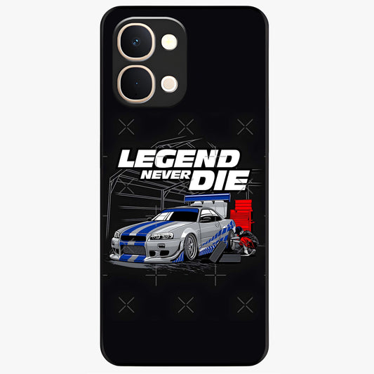 Midnight Racing Legacy Glass Case showing flat back view with sleek racing inspired artwork and glossy glass finish.