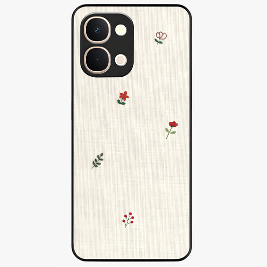 Minimal Petal Whispers Glass Case showing flat back view with soft minimal floral artwork and glossy glass finish.