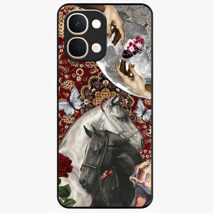 Moonlit Royal Stallion Glass Case showing flat back view with majestic horse under moonlight artwork and glossy glass finish.