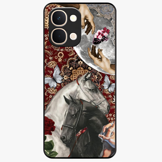 Moonlit Royal Stallion Glass Case showing flat back view with majestic horse under moonlight artwork and glossy glass finish.