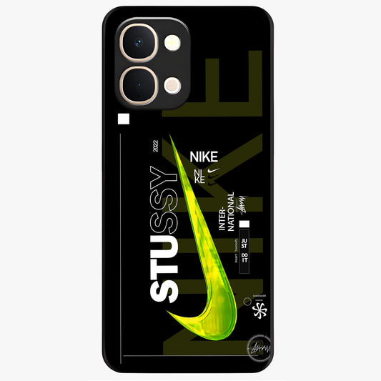 Neon Street Edition Glass Case showing flat back view with neon street style artwork and glossy glass finish.