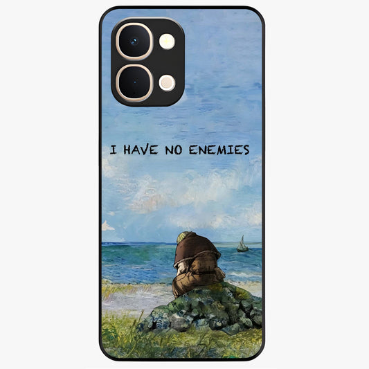 Peace Beyond War Glass Case showing flat back view with symbolic peace themed artwork and glossy glass finish.