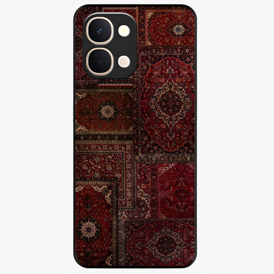 Persian Velvet Tale Glass Case showing flat back view with luxurious Persian velvet pattern artwork and glossy glass finish.