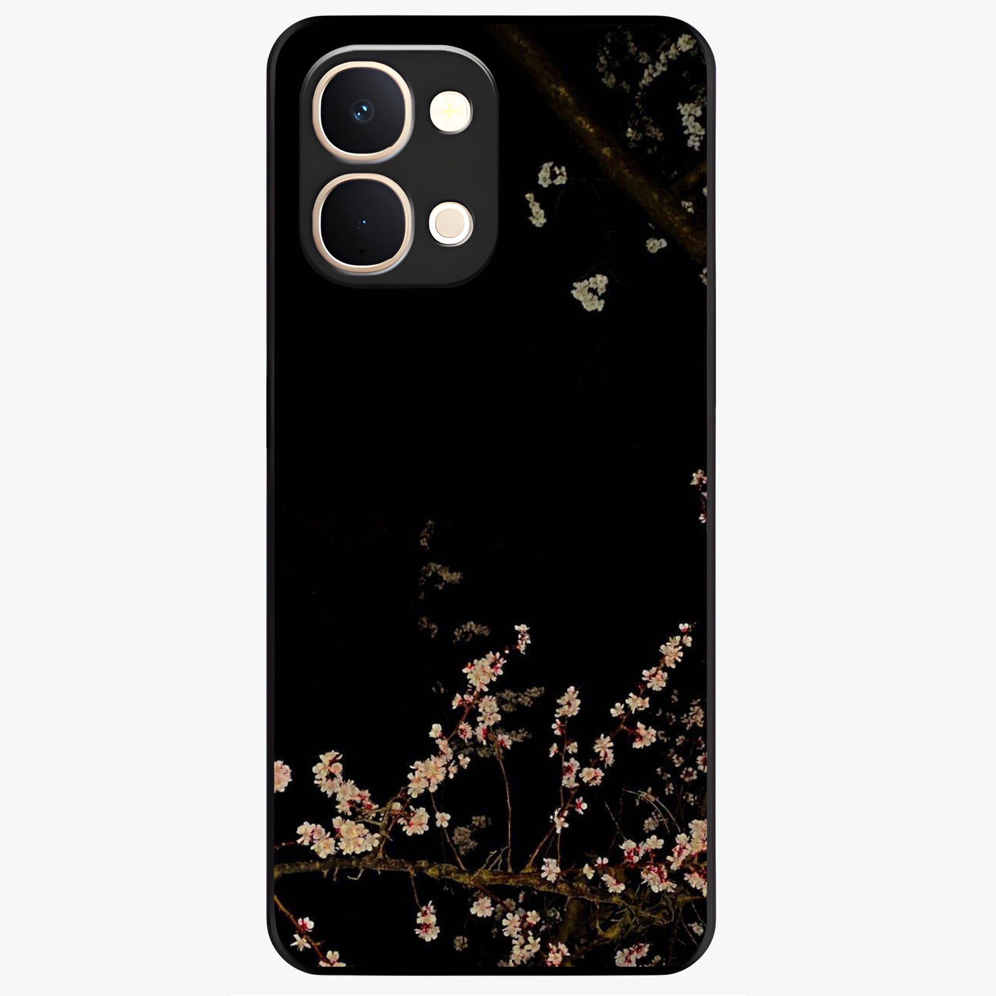 Petal Moon Light With Custom Name Glass Case showing flat back view with floral moonlight artwork and personalized name design.