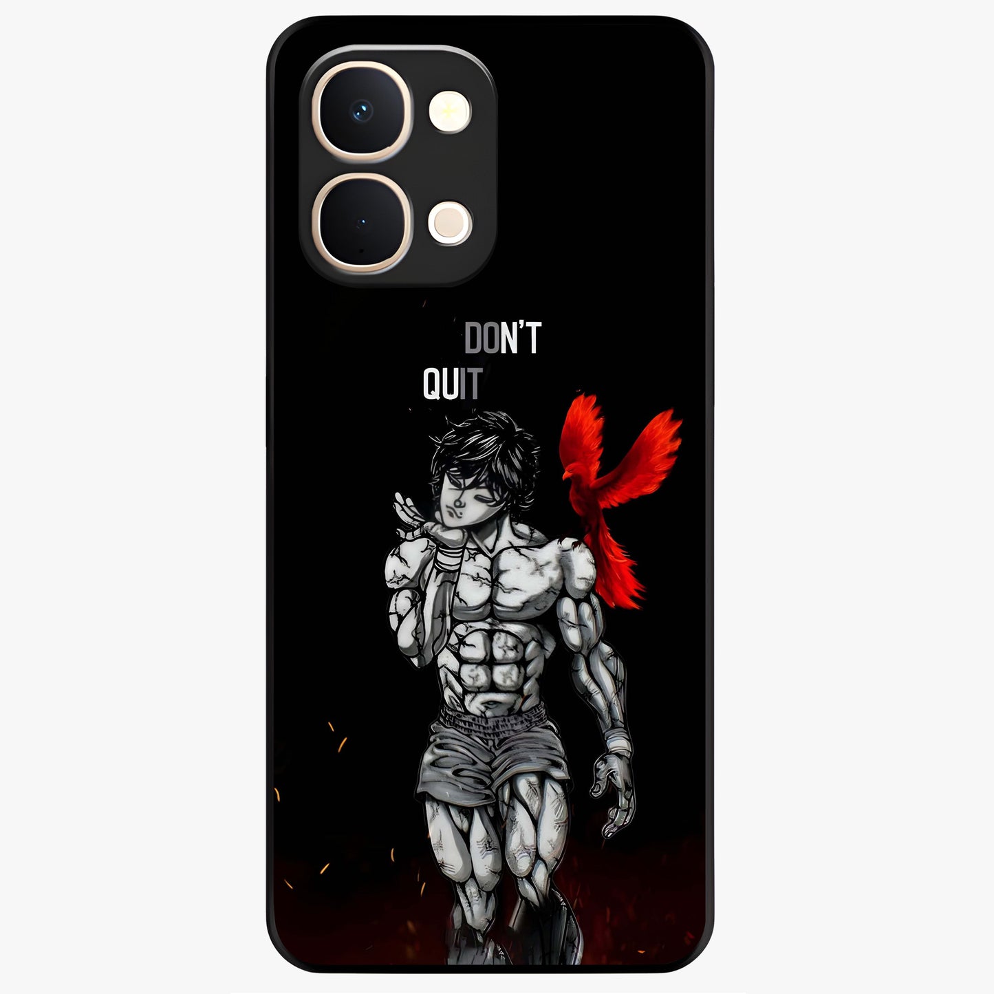 Rise Beyond Limits Glass Case showing flat back view with motivational typography artwork and glossy glass finish.