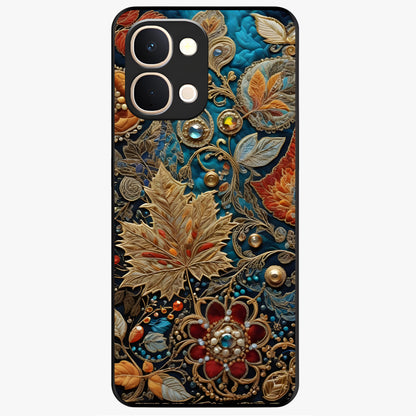 Royal Jewel Garden Glass Case showing flat back view with decorative floral garden artwork and glossy glass finish.