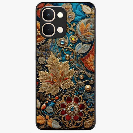 Royal Jewel Garden Glass Case showing flat back view with decorative floral garden artwork and glossy glass finish.