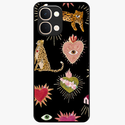 Sacred Jungle Heart Glass Case showing flat back view with jungle inspired heart artwork and glossy glass finish.