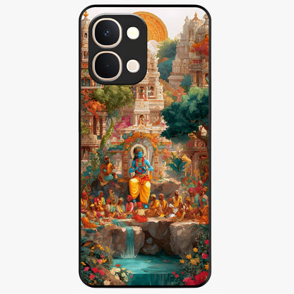 Sacred Sunlight Gods Glass Case showing flat back view with divine sunlight themed artwork and glossy glass finish.