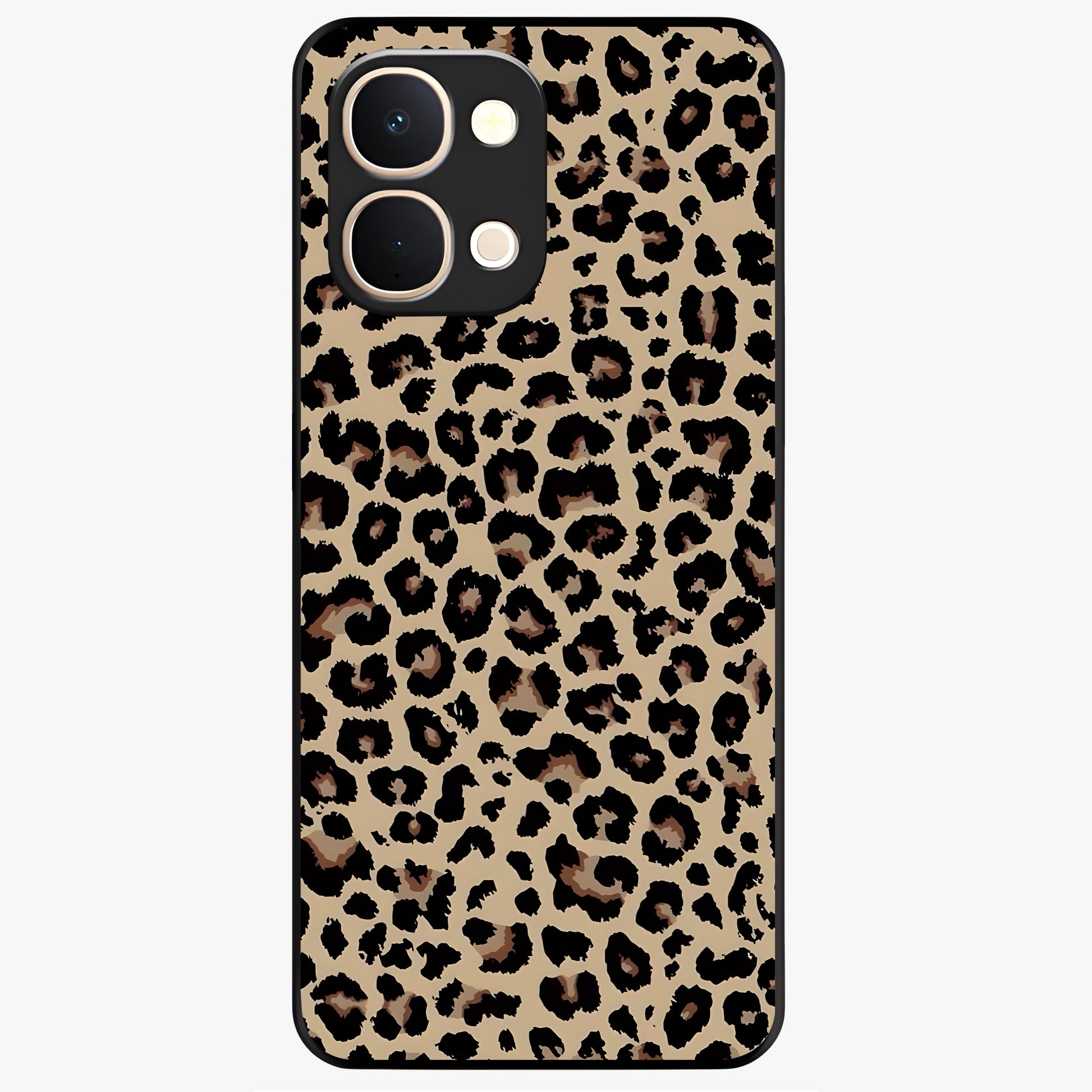 Savage Chic Pattern Glass Case showing flat back view with stylish patterned artwork and glossy glass finish.