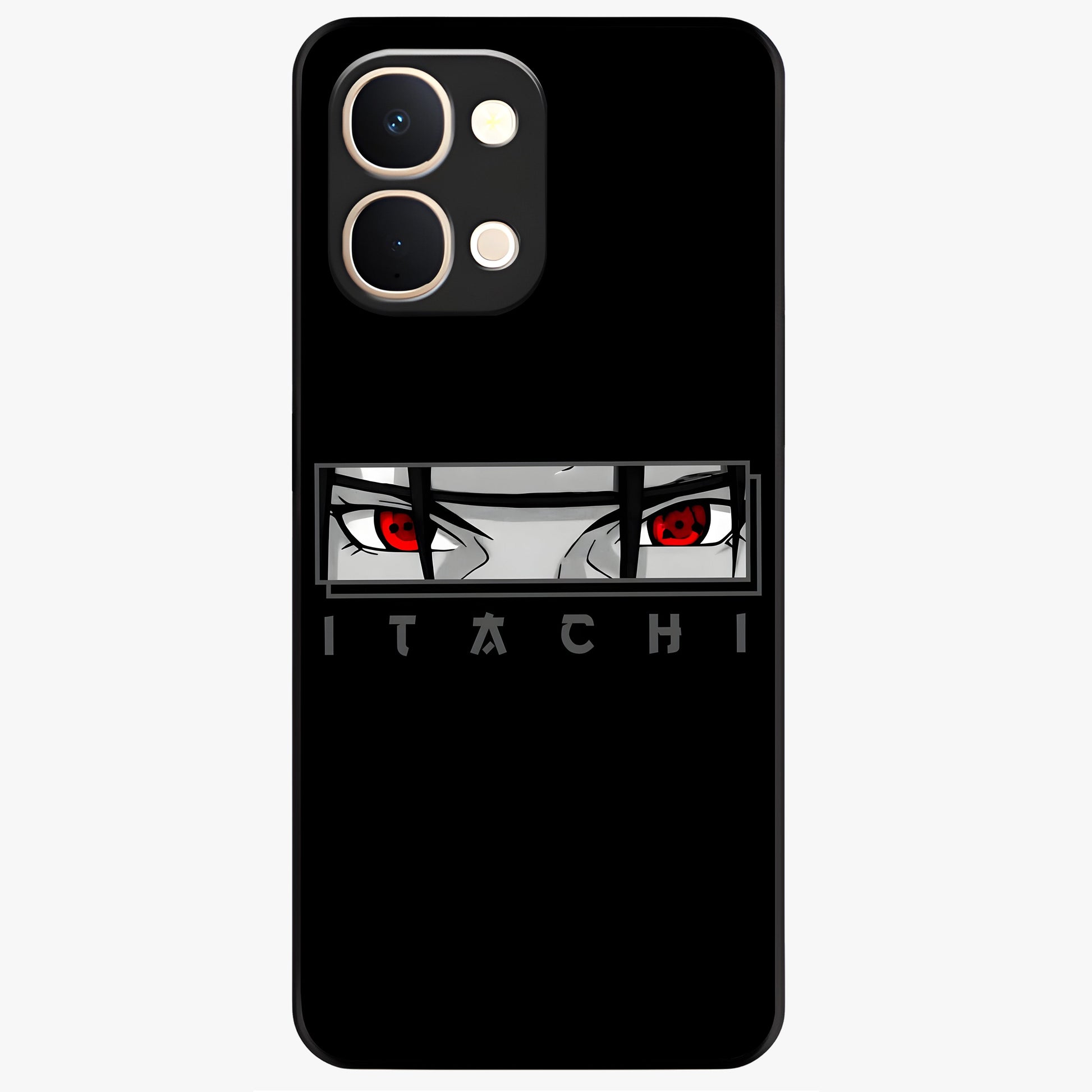 Scarlet Gaze Dominance Glass Case showing flat back view with striking red themed artwork and glossy glass finish.