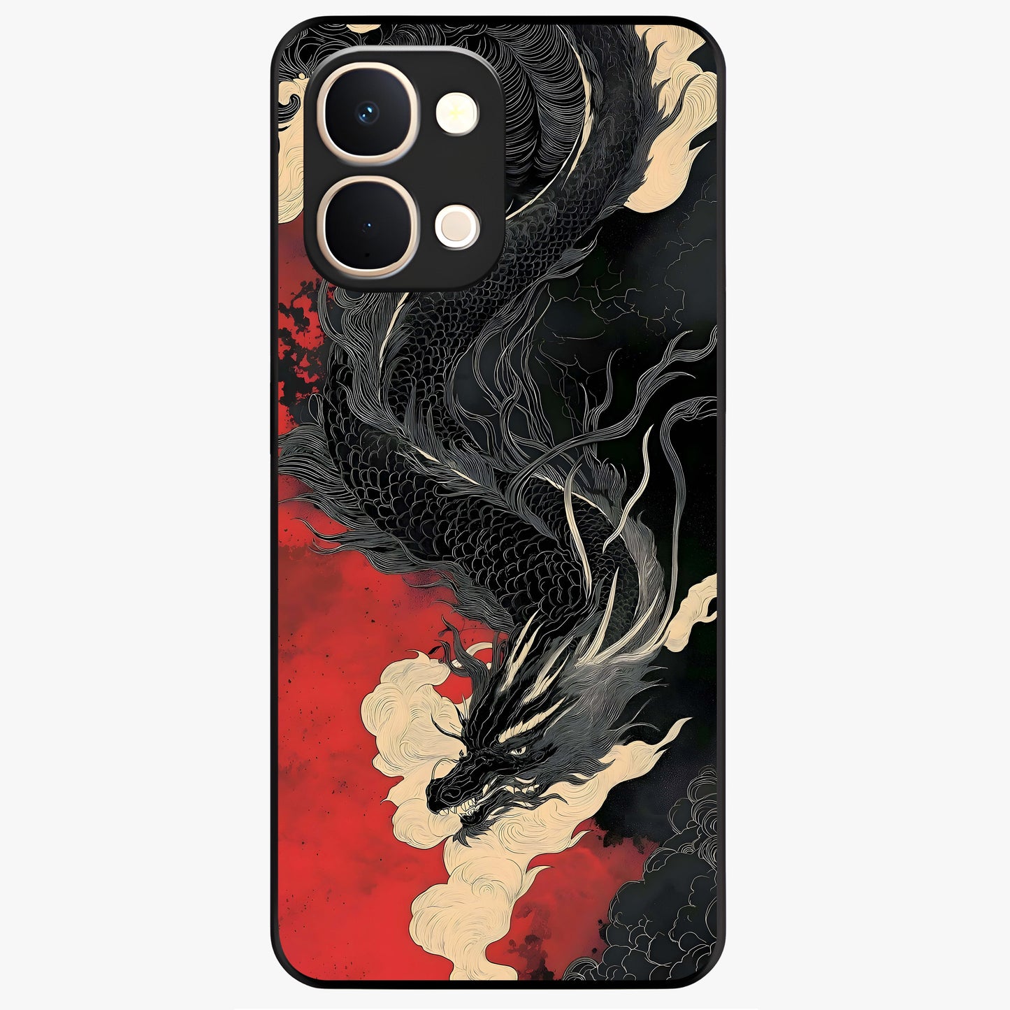 Shadow Dragon Fury Glass Case showing flat back view with fierce dragon artwork and glossy glass finish.
