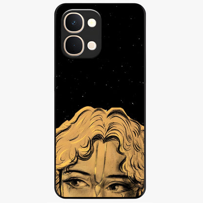 Shri Krishna Art Glass Case showing flat back view with devotional Krishna artwork and glossy glass finish.