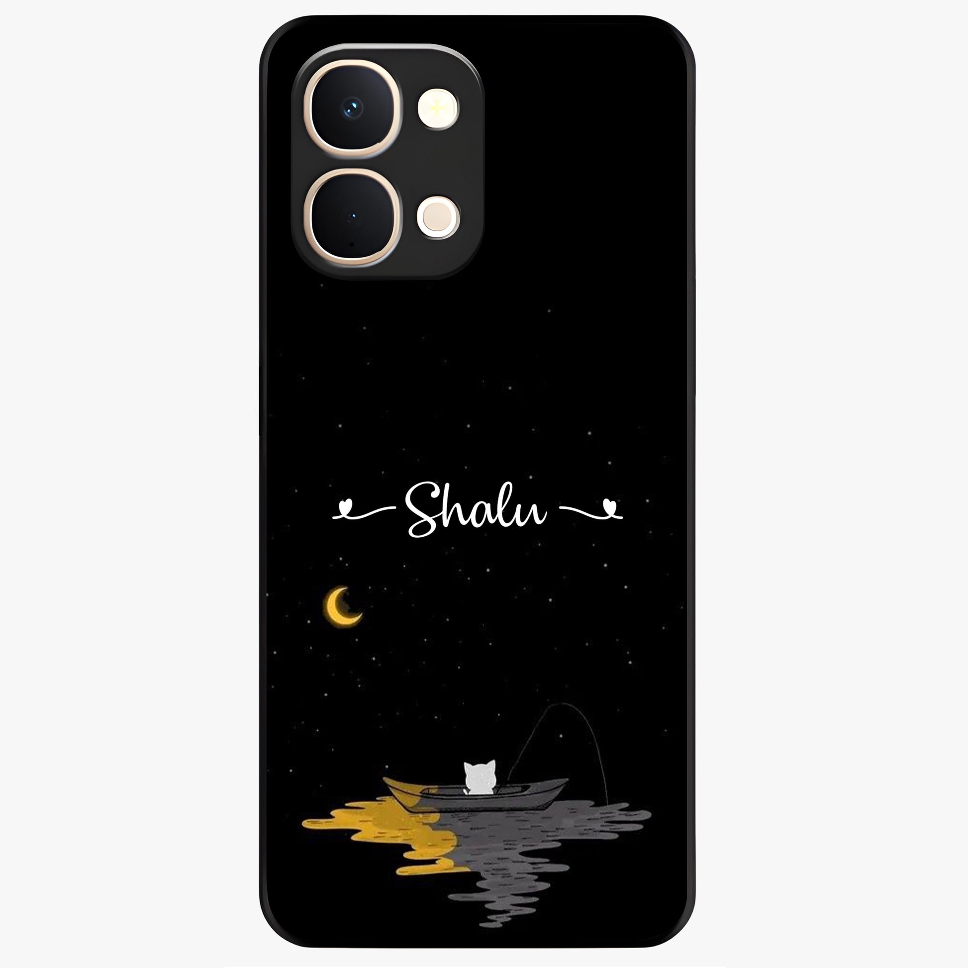 Silent Night Row Glass Case showing flat back view with calm night themed artwork and glossy glass finish.
